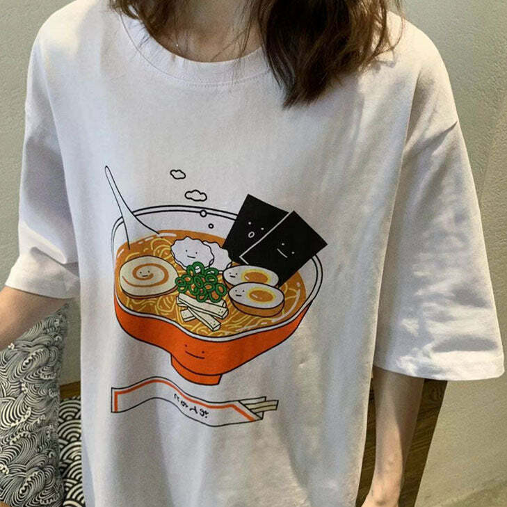 Y2K Aesthetic Ramen Noodles Tee - Cute Graphic Top for Trendy Outfits