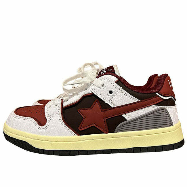 Y2K Aesthetic Red & Grey Shooting Star Sneakers for Trendy Outfits