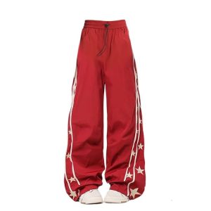 Y2K Aesthetic Red Star-Stripe Baggy Track Pants for Trendy Outfits