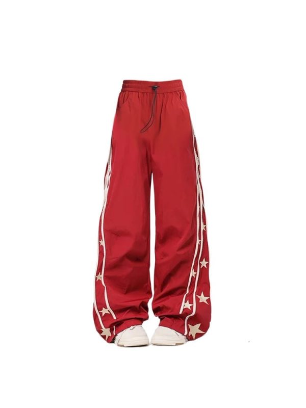 Y2K Aesthetic Red Star-Stripe Baggy Track Pants for Trendy Outfits