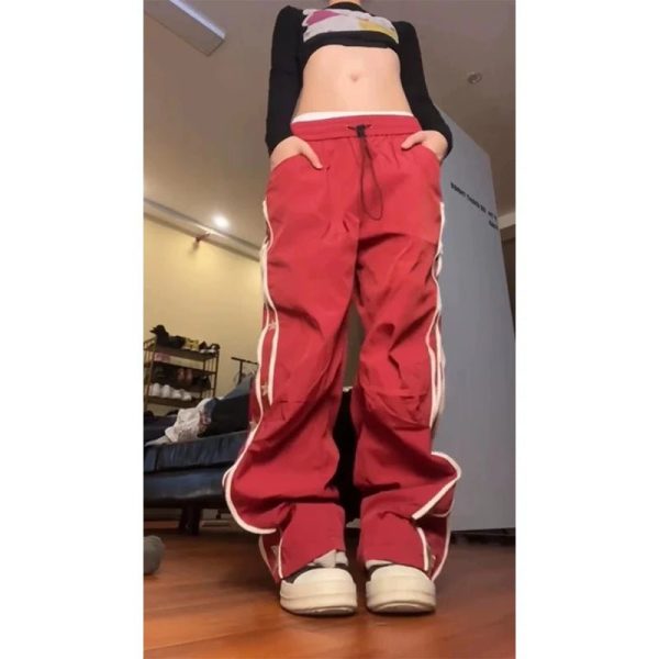 Y2K Aesthetic Red Star-Stripe Baggy Track Pants for Trendy Outfits