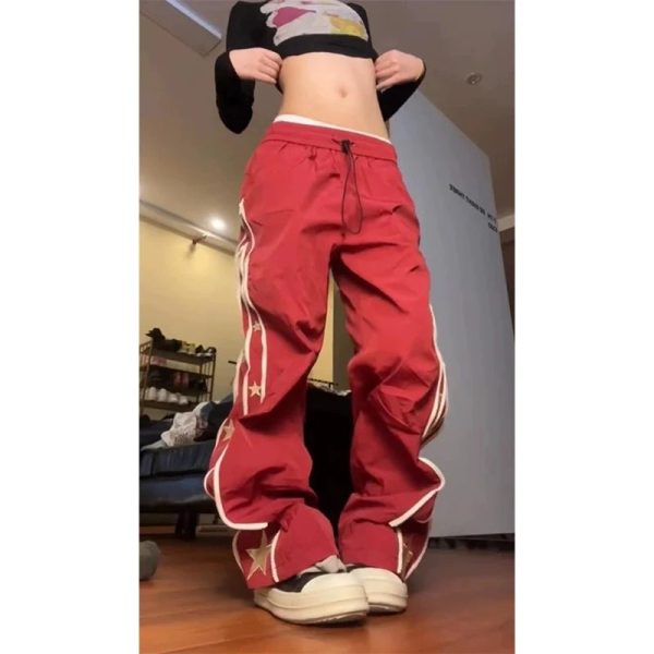 Y2K Aesthetic Red Star-Stripe Baggy Track Pants for Trendy Outfits