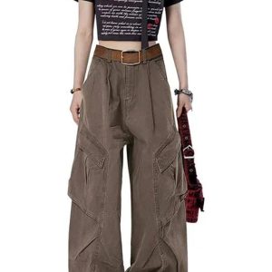 Y2K Aesthetic Retro Utility Cargo Pants for Trendy Outfits