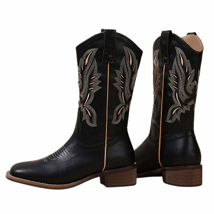 Y2K Aesthetic Road to Rideout Embroidery Cowboy Boots for Trendy Looks