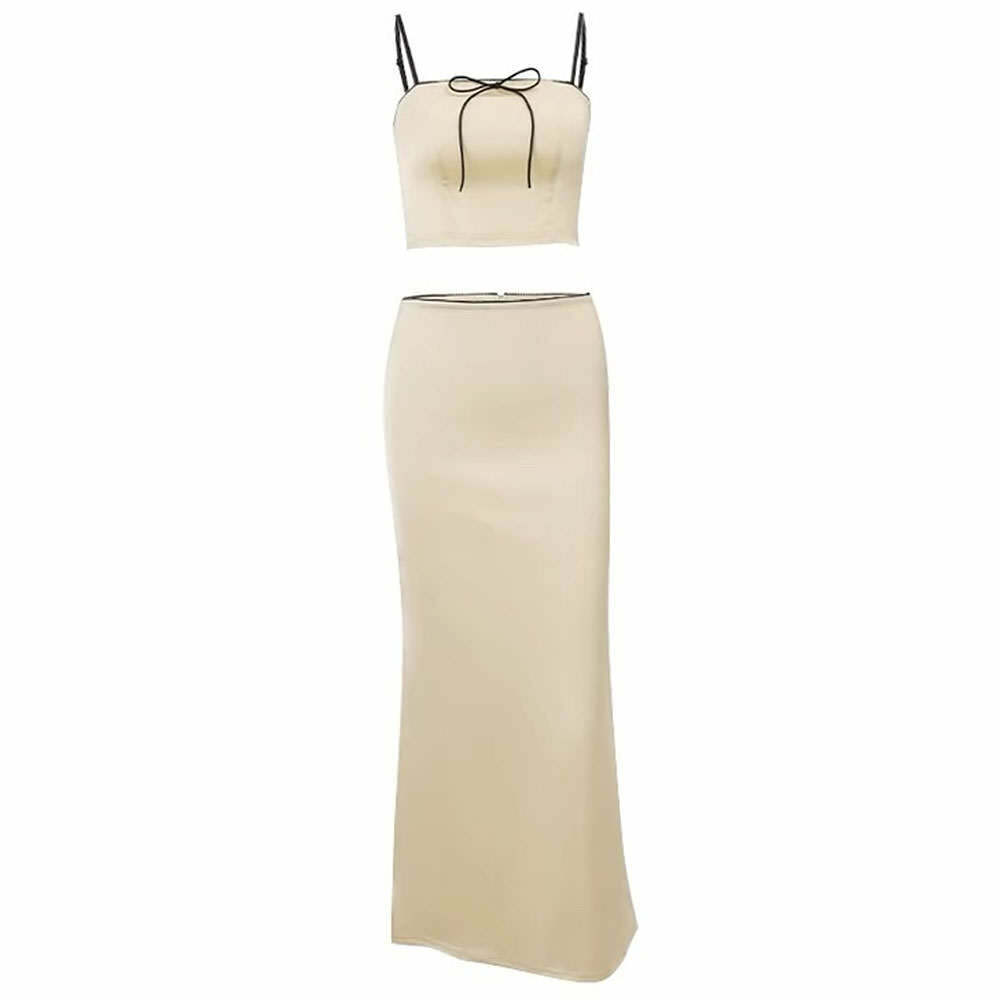 Y2K Aesthetic Satin Top & Maxi Skirt Set for Chic Summer Vibes