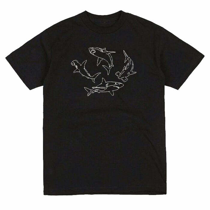 Y2K Aesthetic Shark Embroidered T-Shirt for Cute and Comfy Outfits