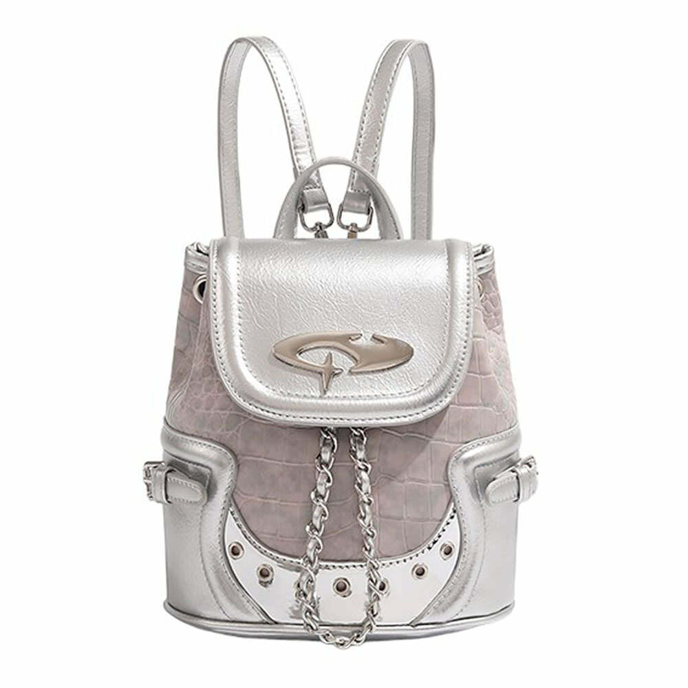 Y2K Aesthetic Silver Mini Backpack for Trendy Coquette & Grunge Styles