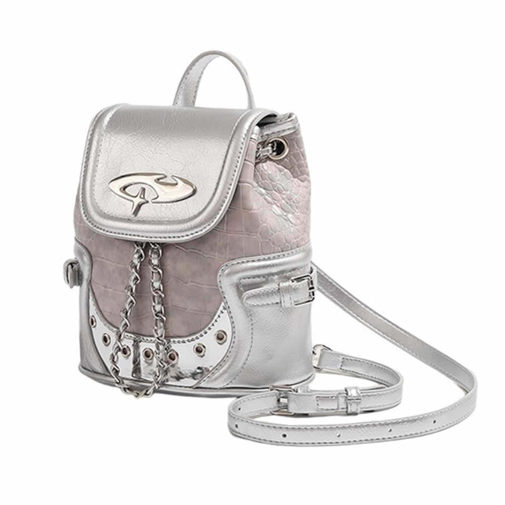 Y2K Aesthetic Silver Mini Backpack for Trendy Coquette & Grunge Styles