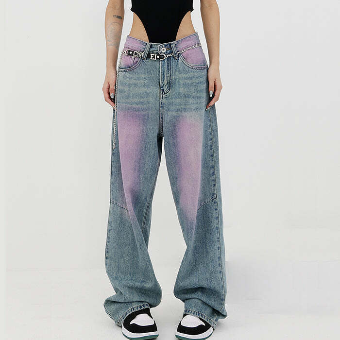 Y2K Aesthetic Skater Girl Baggy Jeans for Trendy Grunge Outfits