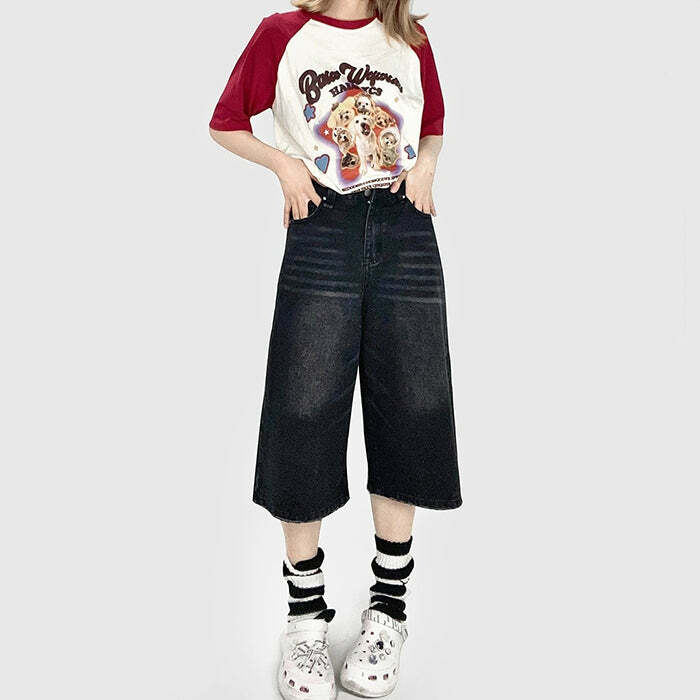 Y2K Aesthetic Skater Girl Denim Baggy Shorts for Trendy Outfits