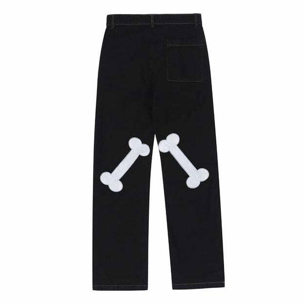 Y2K Aesthetic Skeleton Hands Embroidery Jeans for Grunge Style Lovers