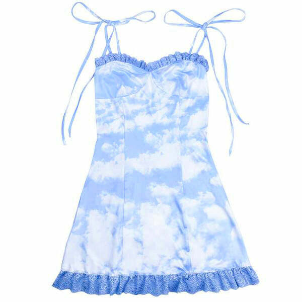 Y2K Aesthetic Sky Mini Dress - Cute Pastel Goth Style for Trendy Looks