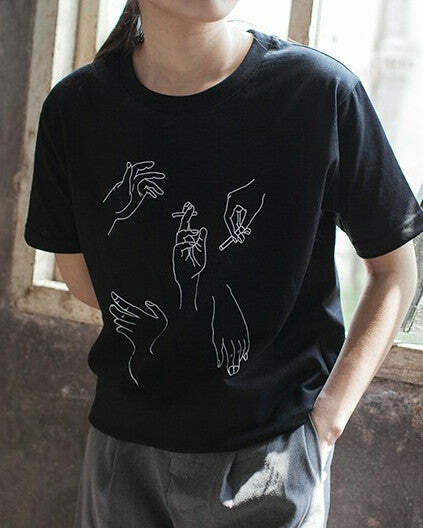 Y2K Aesthetic Smoking Hands T-Shirt - Cute Grunge Style Top