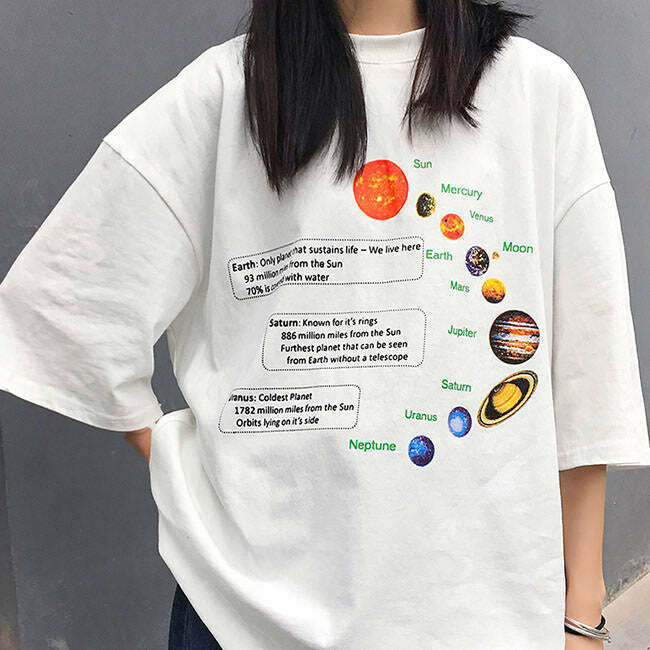 Y2K Aesthetic Solar System Oversized Tee for Trendy Outfits