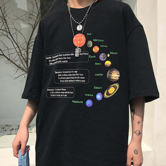 Y2K Aesthetic Solar System Oversized Tee for Trendy Outfits