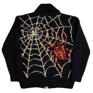 Y2K Aesthetic Spider Web Knit Cardigan for Cozy Fall Outfits