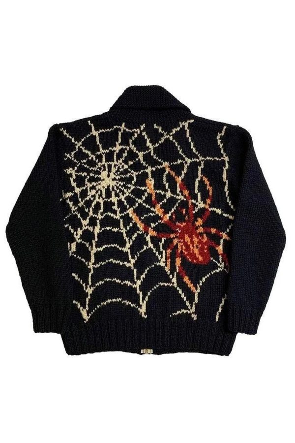 Y2K Aesthetic Spider Web Knit Cardigan for Cozy Fall Outfits