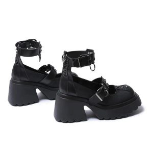 Y2K Aesthetic Spiked Ankle Strap Platform Heels for Grunge Style