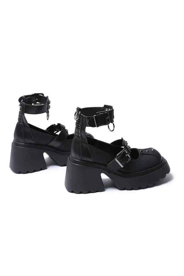 Y2K Aesthetic Spiked Ankle Strap Platform Heels for Grunge Style