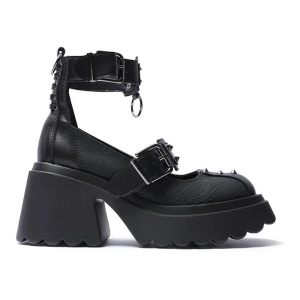 Y2K Aesthetic Spiked Ankle Strap Platform Heels for Grunge Style