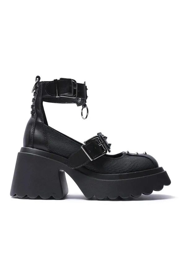 Y2K Aesthetic Spiked Ankle Strap Platform Heels for Grunge Style