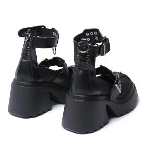 Y2K Aesthetic Spiked Ankle Strap Platform Heels for Grunge Style