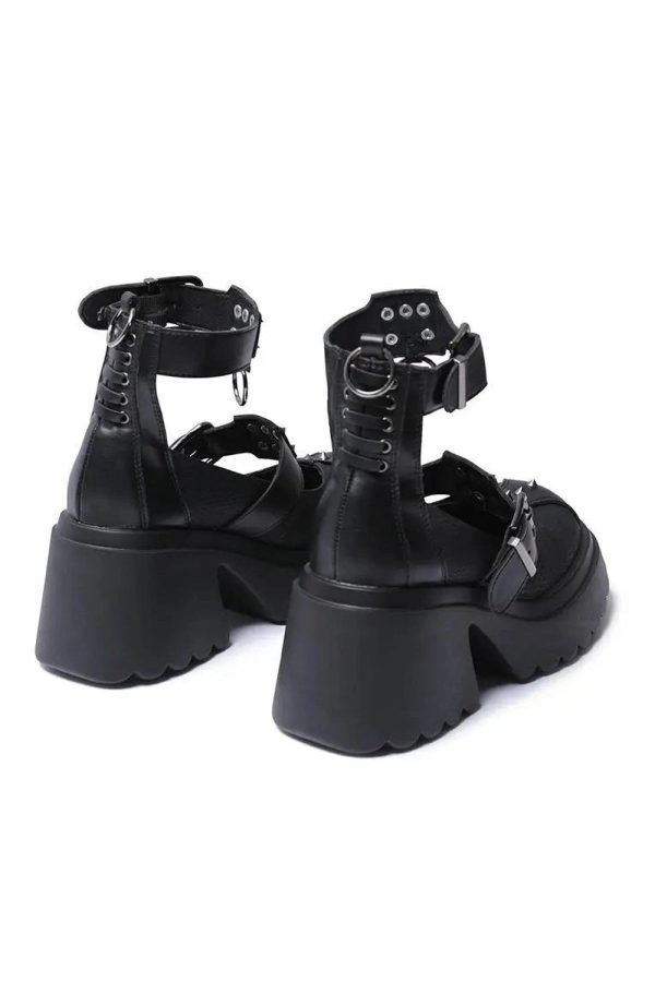 Y2K Aesthetic Spiked Ankle Strap Platform Heels for Grunge Style