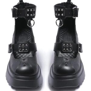 Y2K Aesthetic Spiked Ankle Strap Platform Heels for Grunge Style