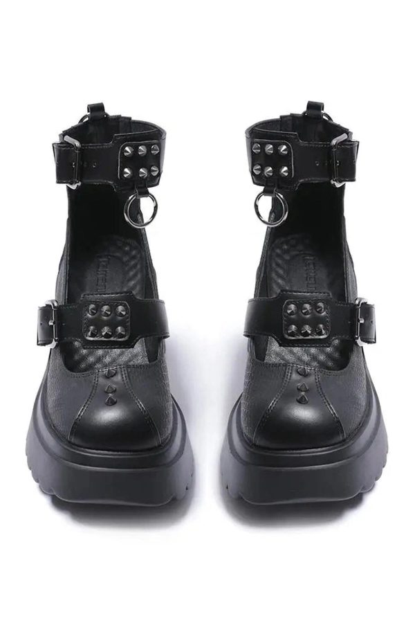 Y2K Aesthetic Spiked Ankle Strap Platform Heels for Grunge Style