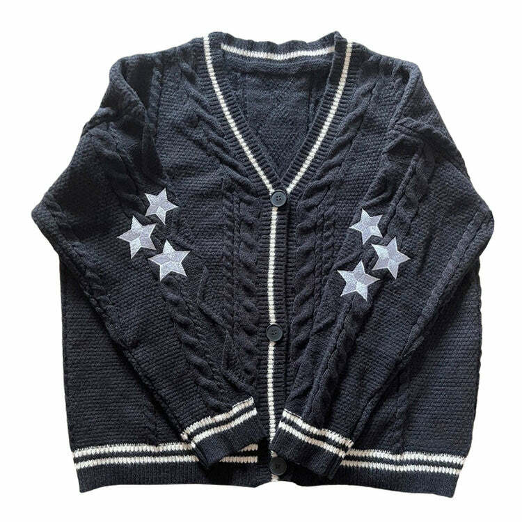 Y2K Aesthetic Star Cardigan for Preppy and Grunge Style Lovers