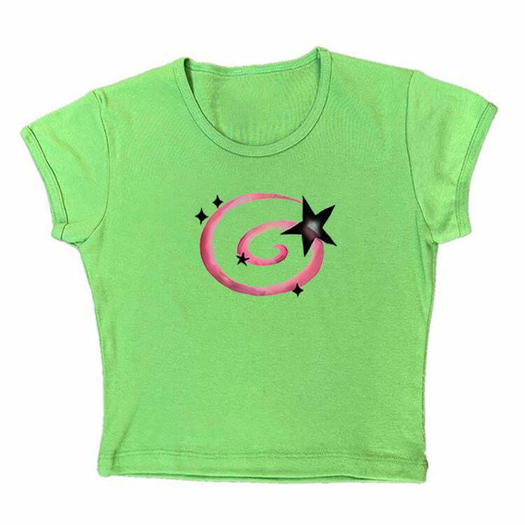 Y2K Aesthetic Star Cropped Tee for Cute Outfits and Grunge Style