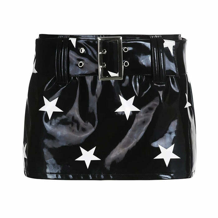 Y2K Aesthetic Star Leather Mini Skirt for Grunge and Coquette Styles