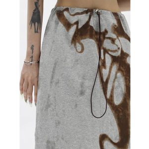 Y2K Aesthetic Storm Swirl Maxi Skirt for Trendy Coquette Style