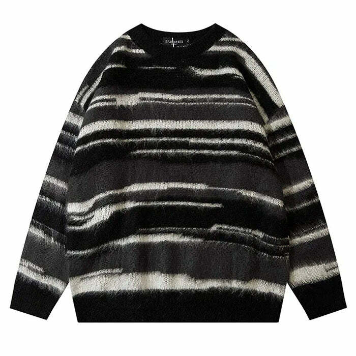 Y2K Aesthetic Striped Knit Sweater for Cozy Grunge and Preppy Outfits