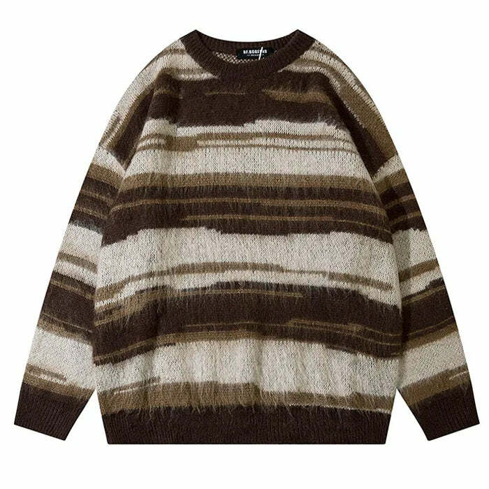 Y2K Aesthetic Striped Knit Sweater for Cozy Grunge and Preppy Outfits