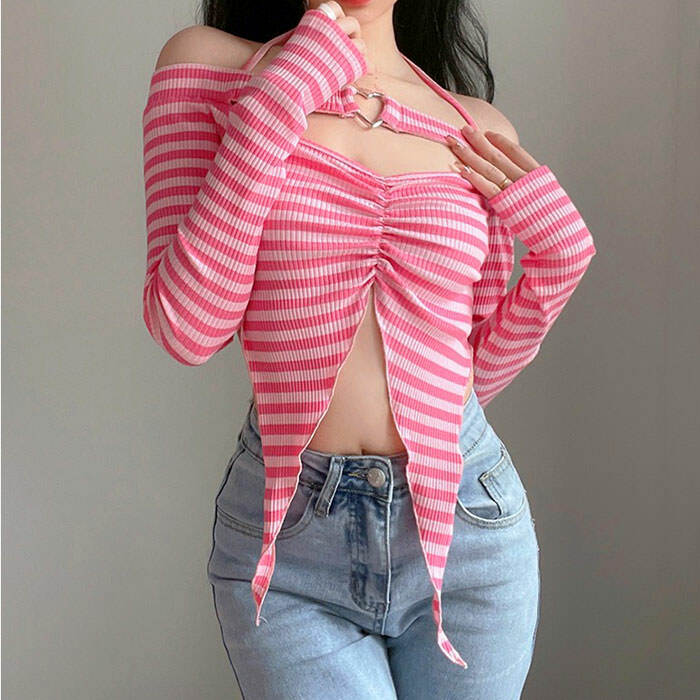 Y2K Aesthetic Striped Top: Cute and Comfy for Grunge and Coquette Styles