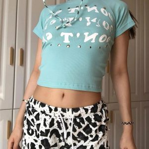 Y2K Aesthetic Studded Graphic Baby Top for Trendy Outfits