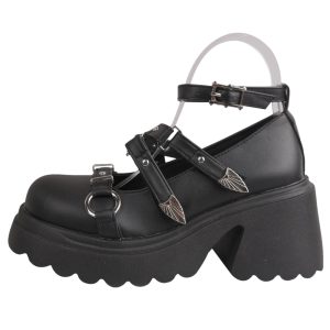 Y2K Aesthetic Studded Wing Accent Platform Shoes for Trendy Outfits