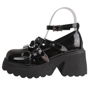 Y2K Aesthetic Studded Wing Accent Platform Shoes for Trendy Outfits