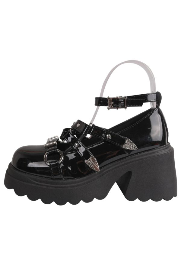 Y2K Aesthetic Studded Wing Accent Platform Shoes for Trendy Outfits