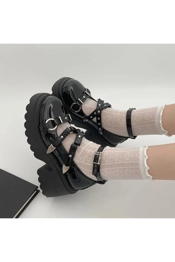 Y2K Aesthetic Studded Wing Accent Platform Shoes for Trendy Outfits