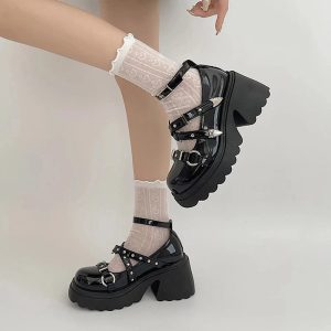 Y2K Aesthetic Studded Wing Accent Platform Shoes for Trendy Outfits