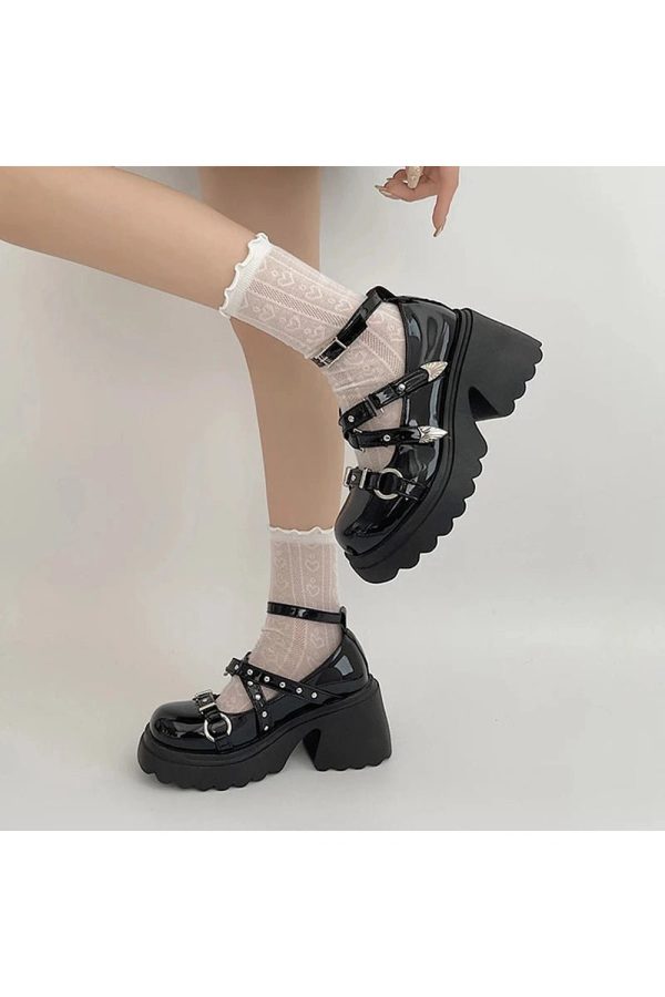 Y2K Aesthetic Studded Wing Accent Platform Shoes for Trendy Outfits