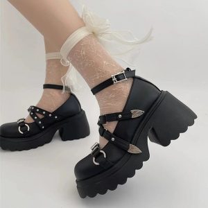 Y2K Aesthetic Studded Wing Accent Platform Shoes for Trendy Outfits