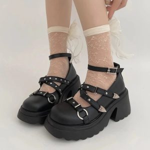 Y2K Aesthetic Studded Wing Accent Platform Shoes for Trendy Outfits