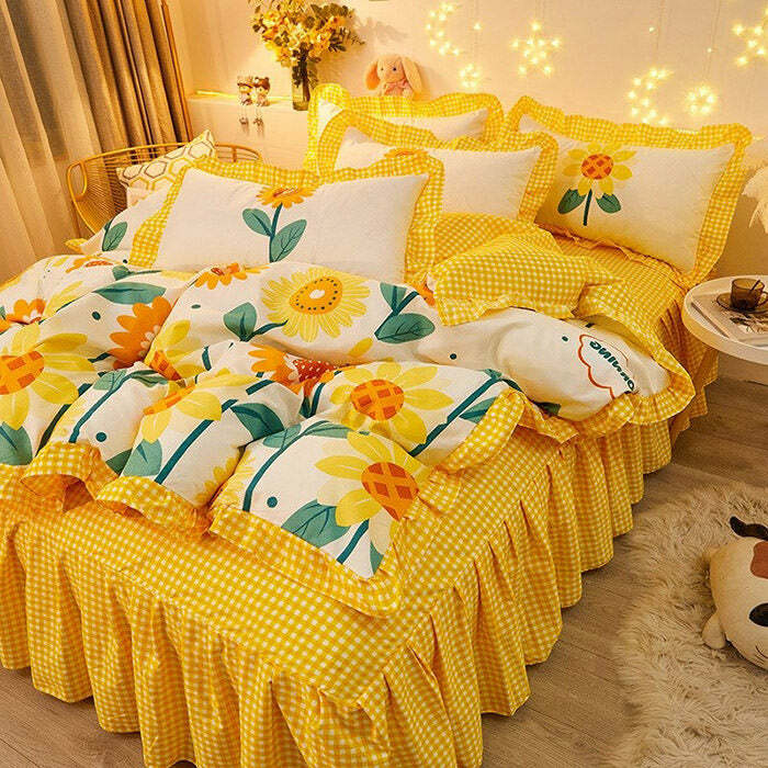 Y2K Aesthetic Sunflowers Bedding Set for Cozy, Cute Room Decor