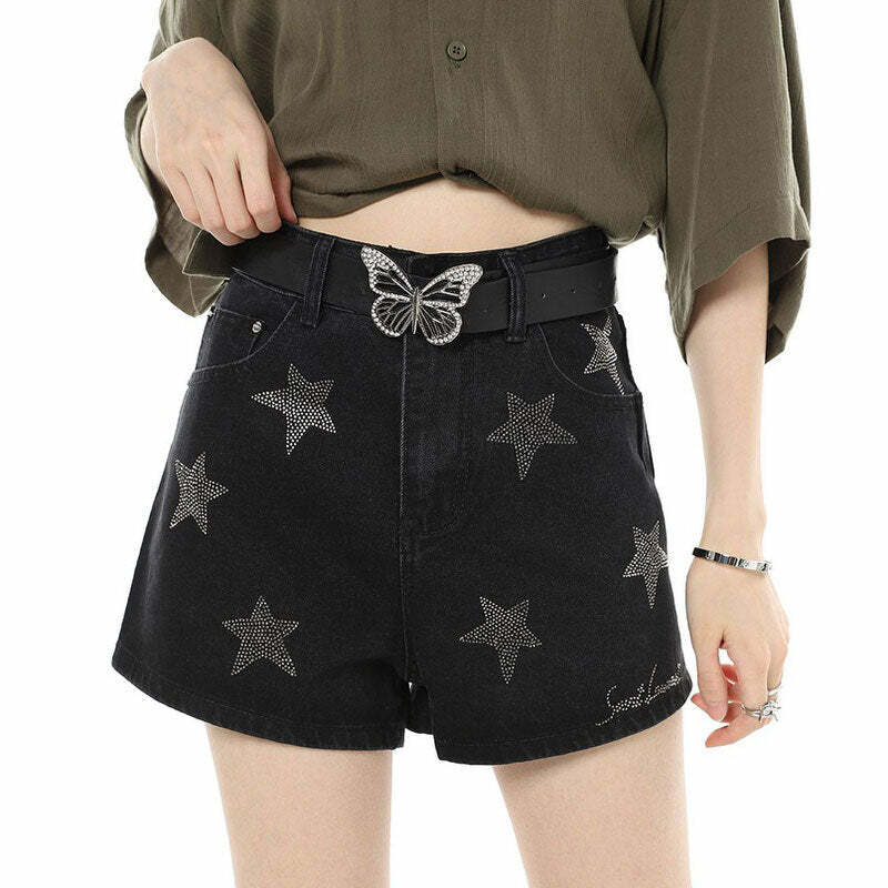 Y2K Aesthetic Superstar Behavior Rhinestone Shorts for Trendy Outfits