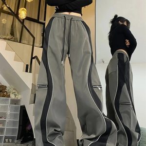 Y2K Aesthetic Techwear Contrast Wide-Leg Pants for Trendy Outfits