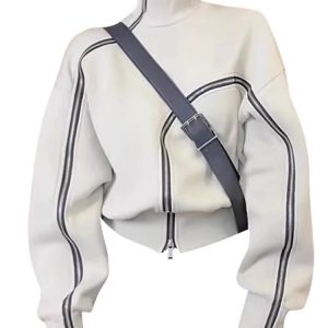 Y2K Aesthetic Techwear Zip-Up High Neck Sweater for Trendy Outfits