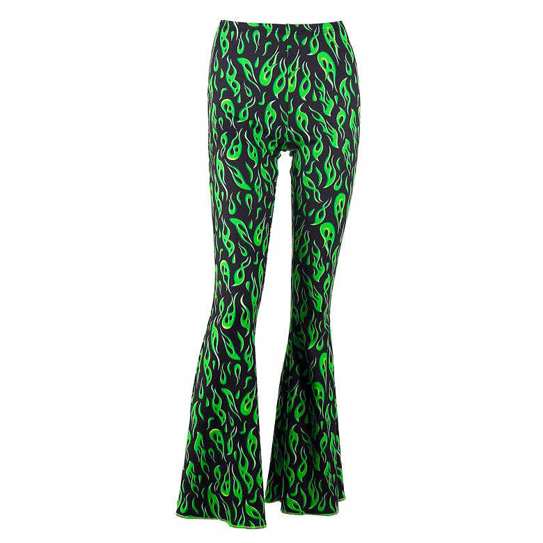 Y2K Aesthetic Toxic Flame Flared Pants for Grunge and Coquette Styles